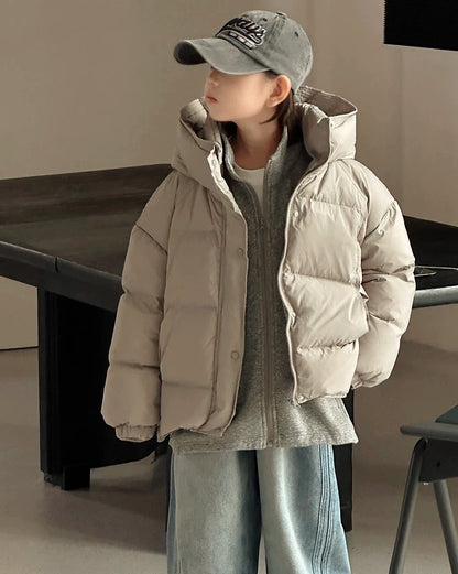 【110-160cm】フロントジップ&スナップボタンダウンジャケット