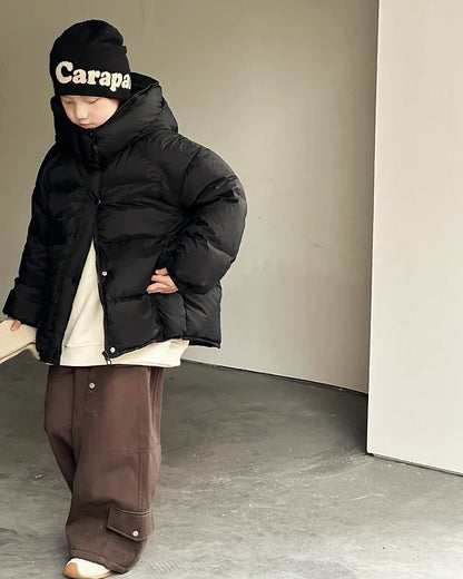 【110-160cm】フロントジップ&スナップボタンダウンジャケット