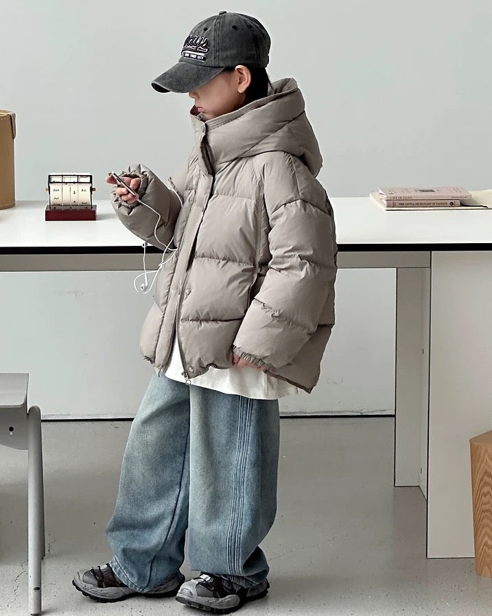 【110-160cm】フロントジップ&スナップボタンダウンジャケット