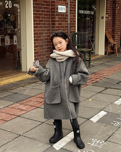 【100-160cm】ダブルフェイスウールコート