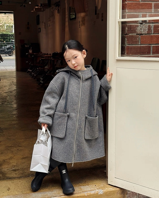 【100-160cm】ダブルフェイスウールコート