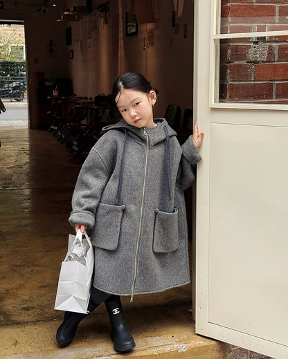 【100-160cm】ダブルフェイスウールコート