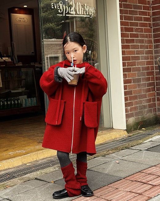 【100-160cm】ダブルフェイスウールコート