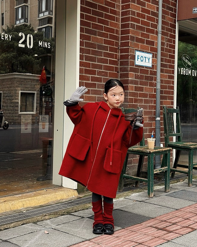 【100-160cm】ダブルフェイスウールコート