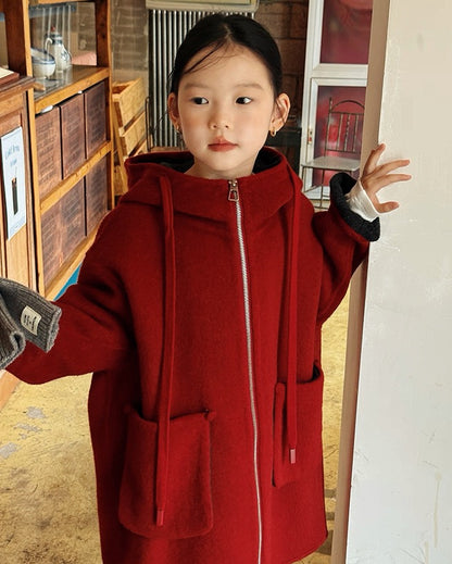 【100-160cm】ダブルフェイスウールコート