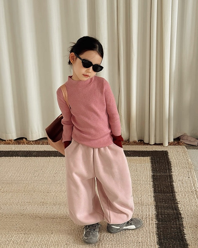 【100-160cm】バイカラーリブニットトップス