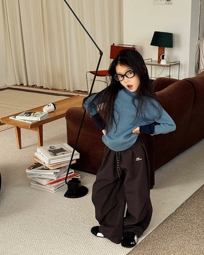 【100-160cm】バイカラーリブニットトップス