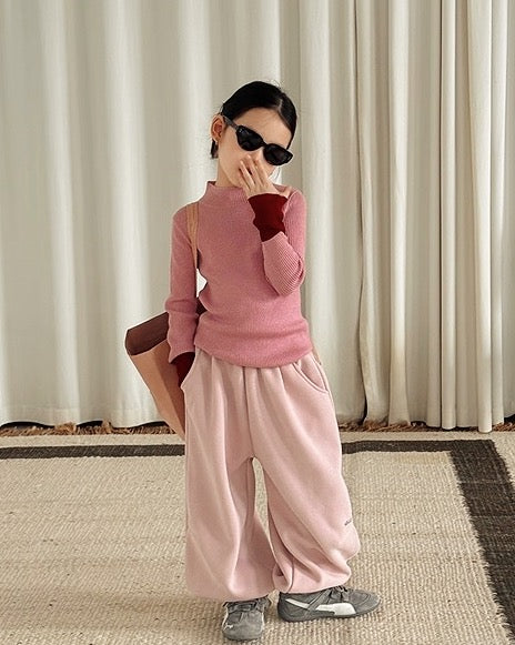 【100-160cm】バイカラーリブニットトップス