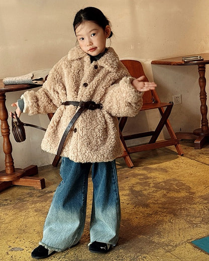 【100-160cm】襟付きミディアムボアジャケット