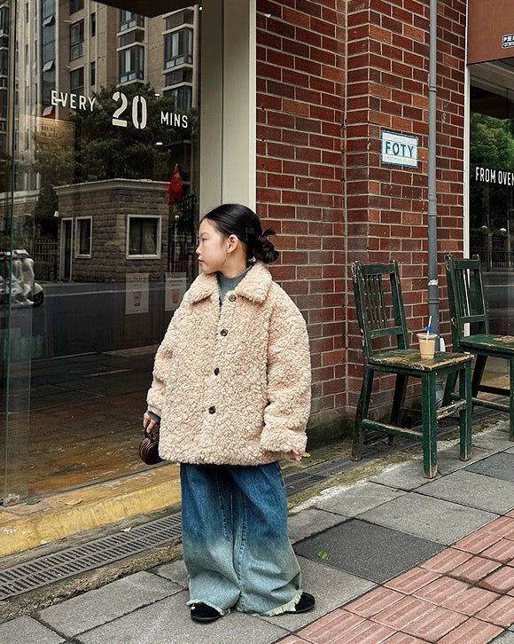 【100-160cm】襟付きミディアムボアジャケット