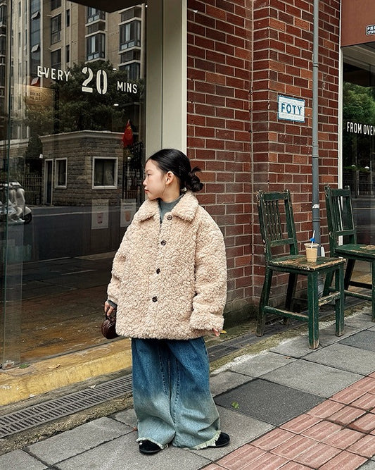 【100-160cm】襟付きミディアムボアジャケット