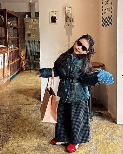 【100-160cm】親子お揃い コーデュロイカラーデニムジャケット