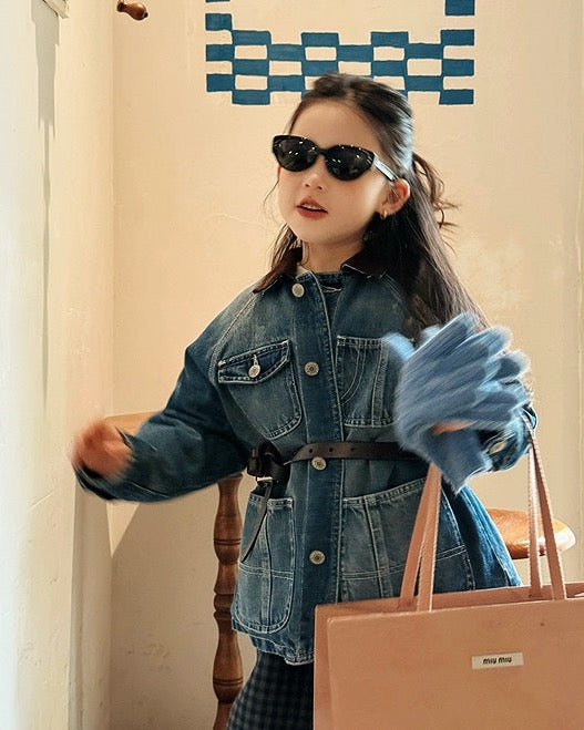 【100-160cm】親子お揃い コーデュロイカラーデニムジャケット