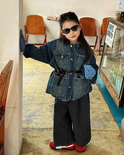 【100-160cm】親子お揃い コーデュロイカラーデニムジャケット