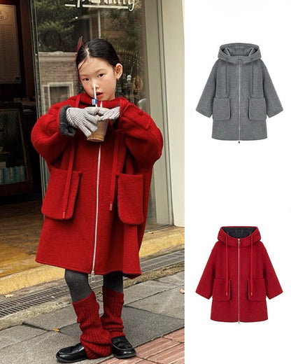 【100-160cm】ダブルフェイスウールコート