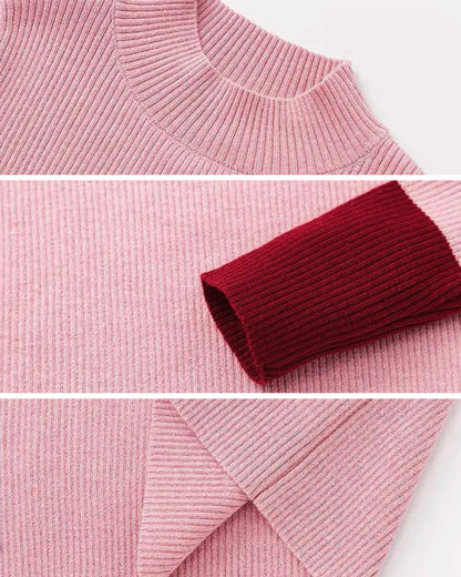 【100-160cm】バイカラーリブニットトップス