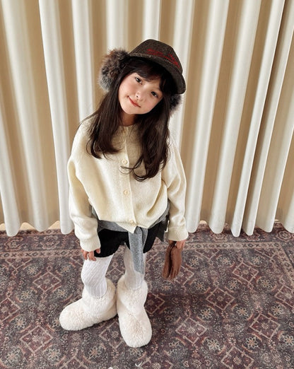 【100-160cm】親子お揃い クルーネックウールカーディガン