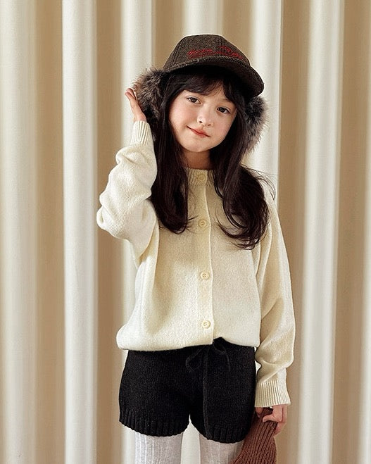 【100-160cm】親子お揃い クルーネックウールカーディガン