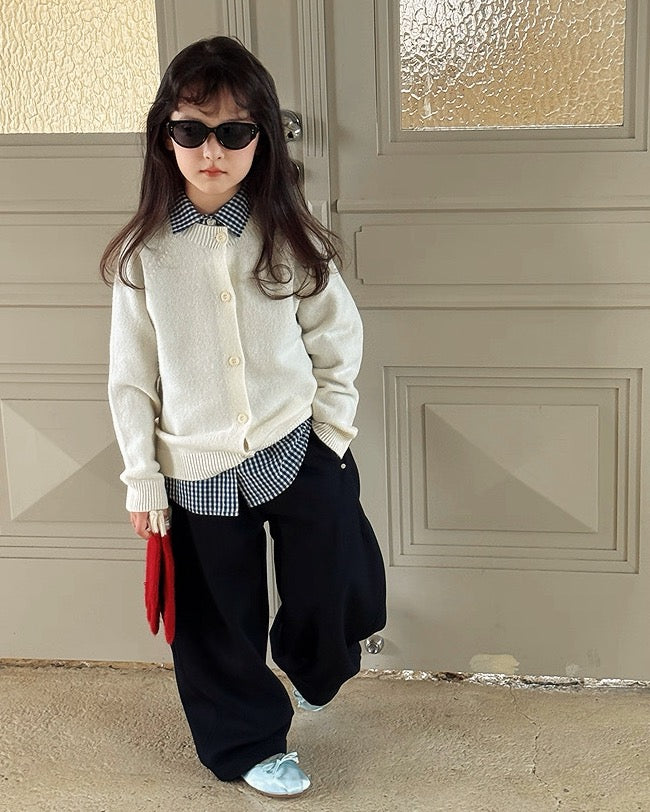 【100-160cm】親子お揃い クルーネックウールカーディガン