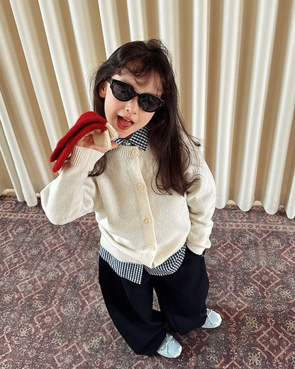 【100-160cm】親子お揃い クルーネックウールカーディガン