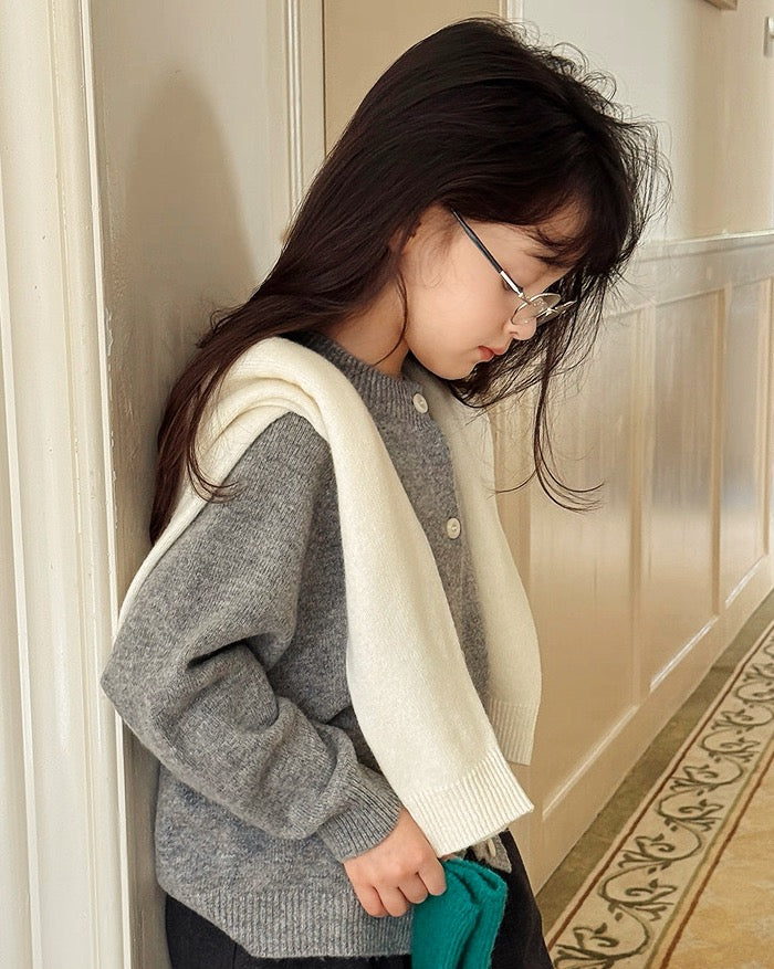 【100-160cm】親子お揃い クルーネックウールカーディガン