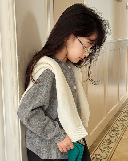 【100-160cm】親子お揃い クルーネックウールカーディガン