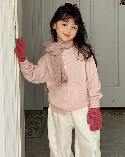 【100-160cm】親子お揃い クルーネックウールカーディガン