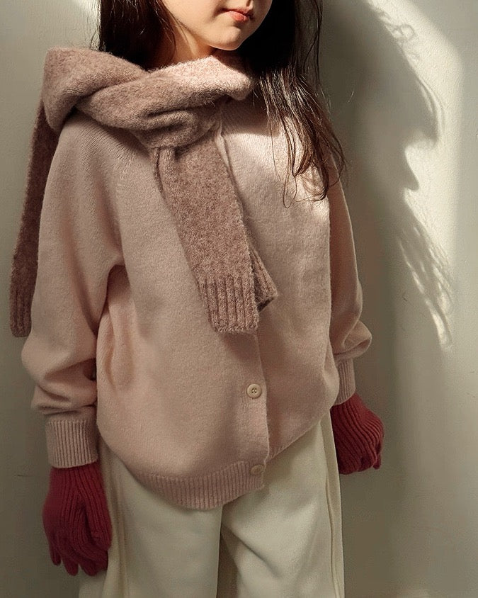 【100-160cm】親子お揃い クルーネックウールカーディガン