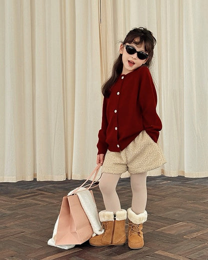 【100-160cm】親子お揃い クルーネックウールカーディガン