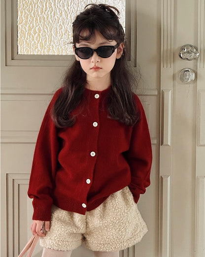 【100-160cm】親子お揃い クルーネックウールカーディガン