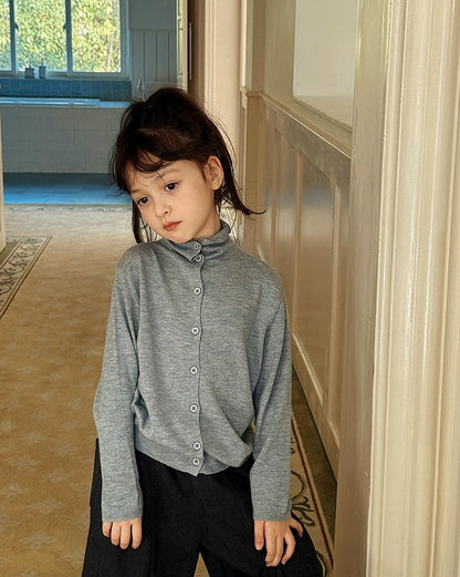 【100-160cm】親子お揃い ハイネックフロントボタンカーディガン