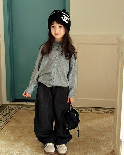 【100-160cm】親子お揃い ハイネックフロントボタンカーディガン