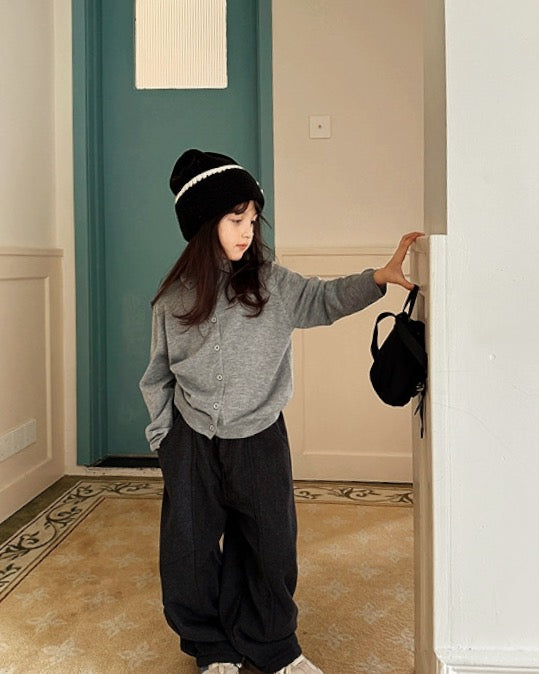 【100-160cm】親子お揃い ハイネックフロントボタンカーディガン