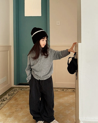 【100-160cm】親子お揃い ハイネックフロントボタンカーディガン