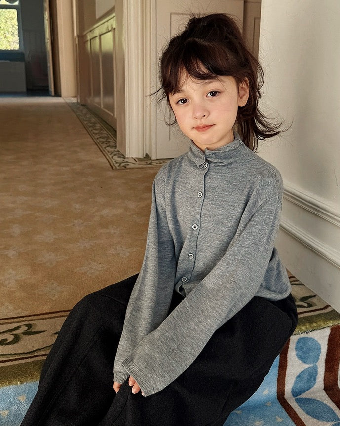 【100-160cm】親子お揃い ハイネックフロントボタンカーディガン