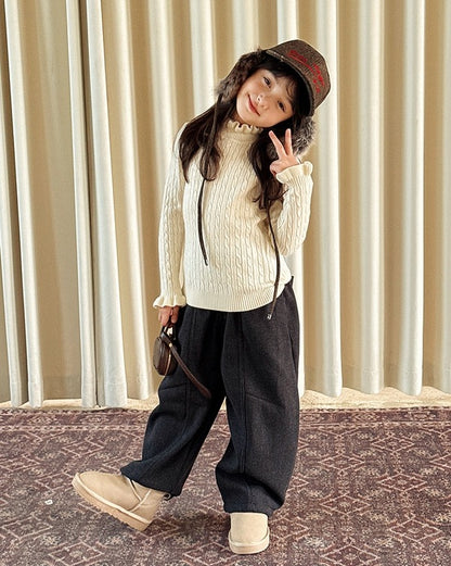 【100-160cm】ダークグレーワイドパンツ