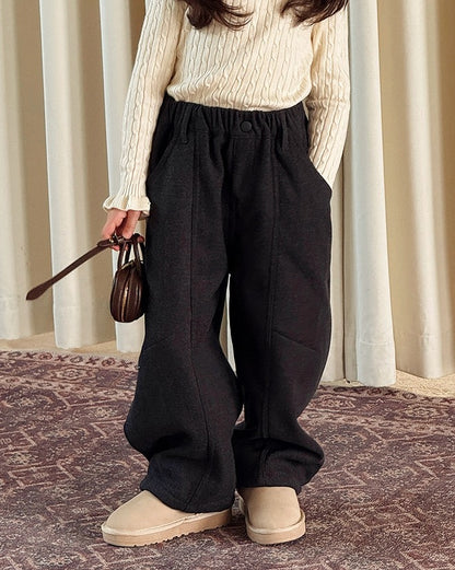 【100-160cm】ダークグレーワイドパンツ