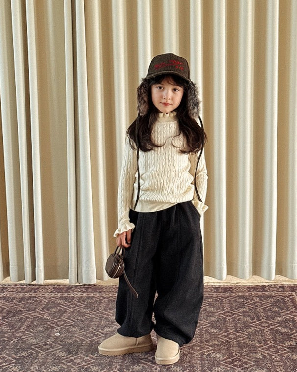 【100-160cm】ダークグレーワイドパンツ