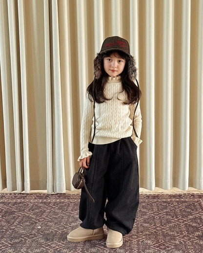 【100-160cm】ダークグレーワイドパンツ