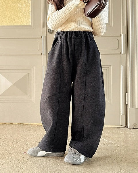 【100-160cm】ダークグレーワイドパンツ