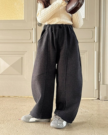 【100-160cm】ダークグレーワイドパンツ