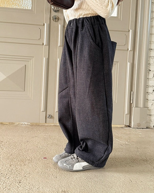 【100-160cm】ダークグレーワイドパンツ