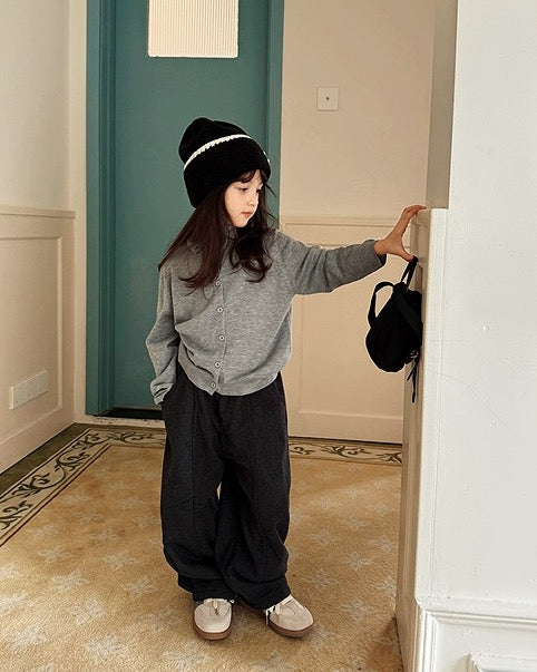 【100-160cm】ダークグレーワイドパンツ