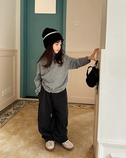 【100-160cm】ダークグレーワイドパンツ