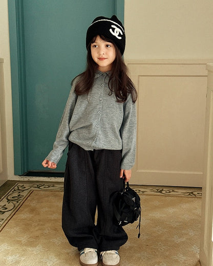 【100-160cm】ダークグレーワイドパンツ