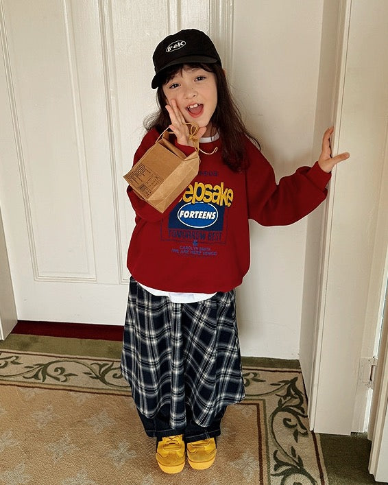 【100-160cm】チェック柄ロングフレアスカート