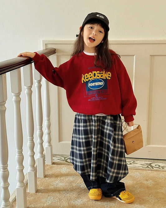 【100-160cm】チェック柄ロングフレアスカート