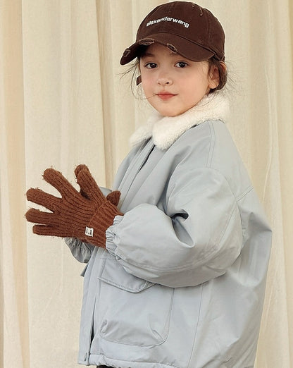 【100-160cm】フェイクファーカラー中綿ジップジャケット