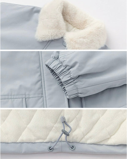 【100-160cm】フェイクファーカラー中綿ジップジャケット