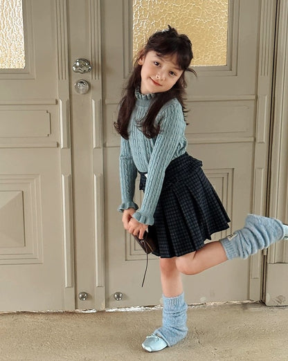 【100-160cm】チェック柄フリルプリーツスカート